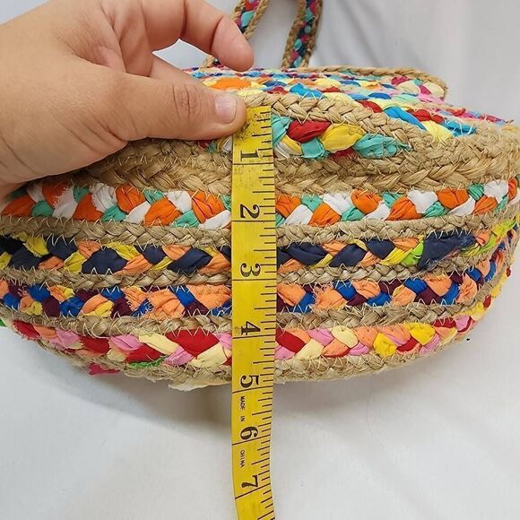 Unbranded Hand Woven Braided Jute & Fabric Shoulder Bag Purse Bag Colorful Boho - Picture 3 of 9